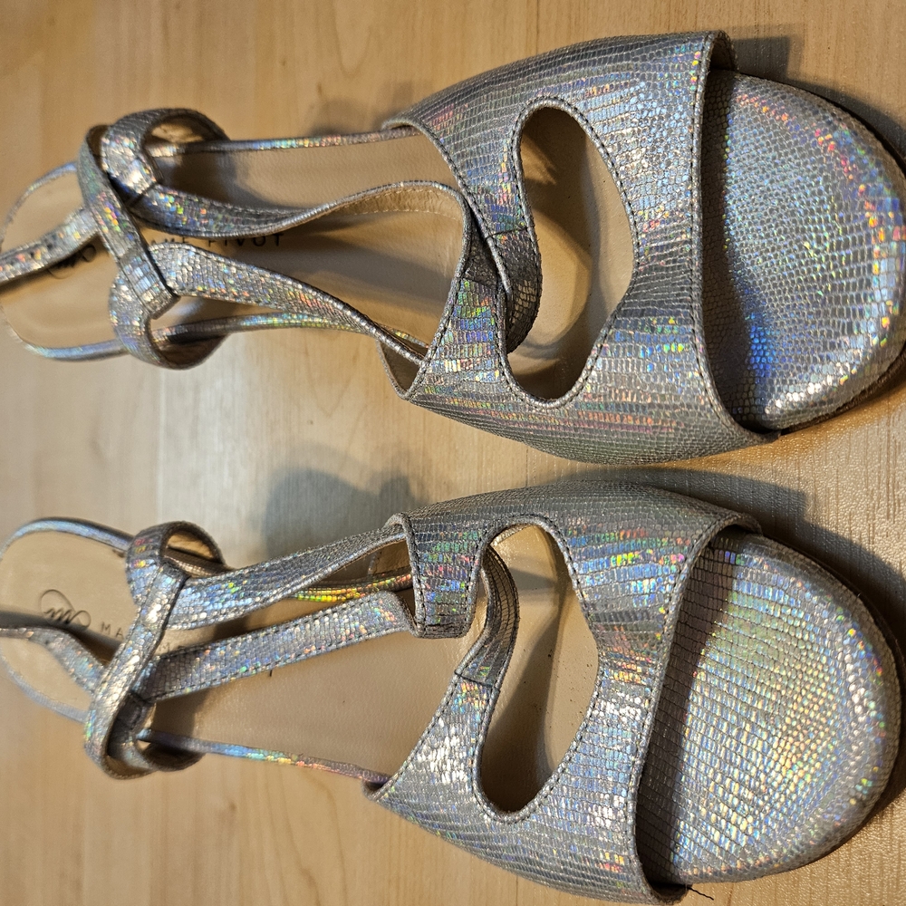 MADAME PIVOT Shimmering Silver Heels